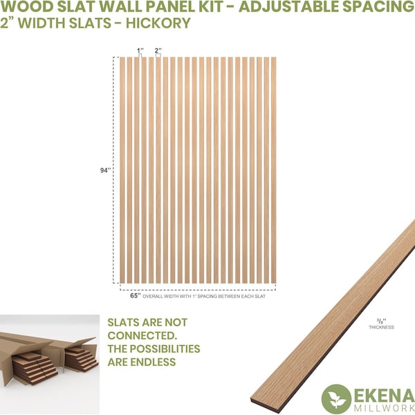 94H X 3/8T Adjustable Wood Slat Wall Panel Kit W/ 2W Slats, Hickory Contains 22 Slats